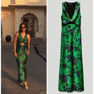 Zara Green and Purple Floral Midi Dress